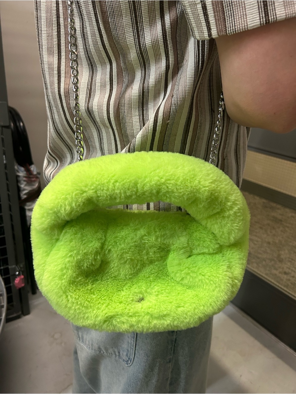 Faux Fur Chain Shoulder Bag in Neon Green plushy soft Dolls Kill style club rave - Picture 6 of 9